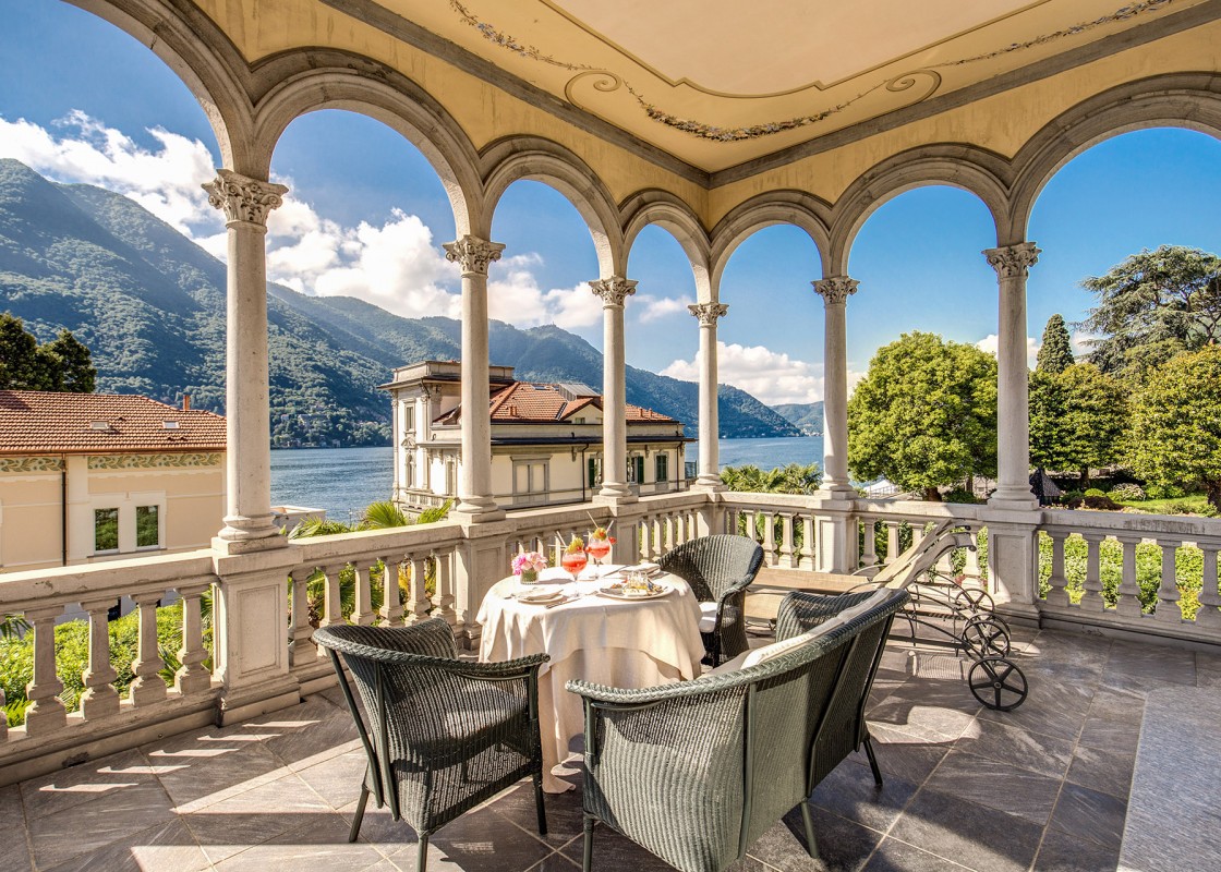 View of the lake from an Art Nouveau porch at Grand Hotel Imperiale in Moltrasio (Photo: Grand Hotel Imperiale)