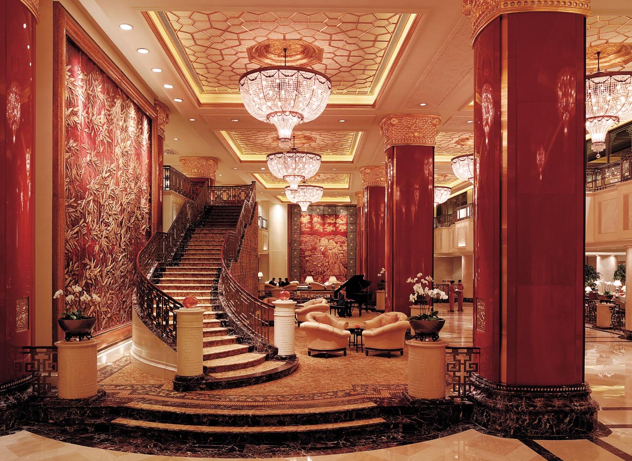The majestic lobby of the Shangri-La China World Hotel in Beijing; photo: courtesy of Shangri-La