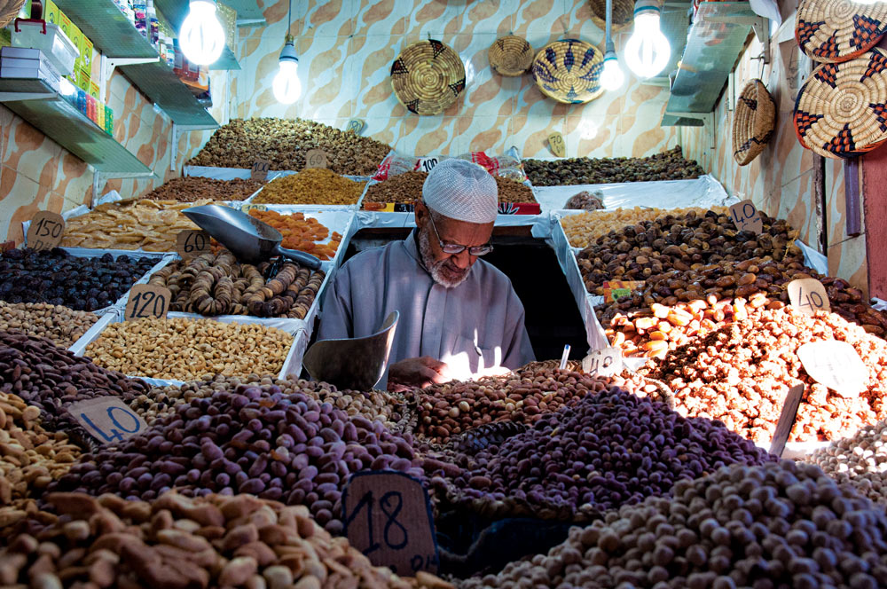 A dry fruit stall in the souk of the medina