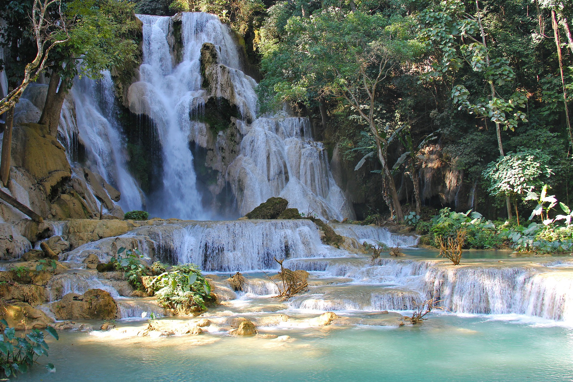 The Kuang Si Falls are known for their beautiful blue water, half of the year